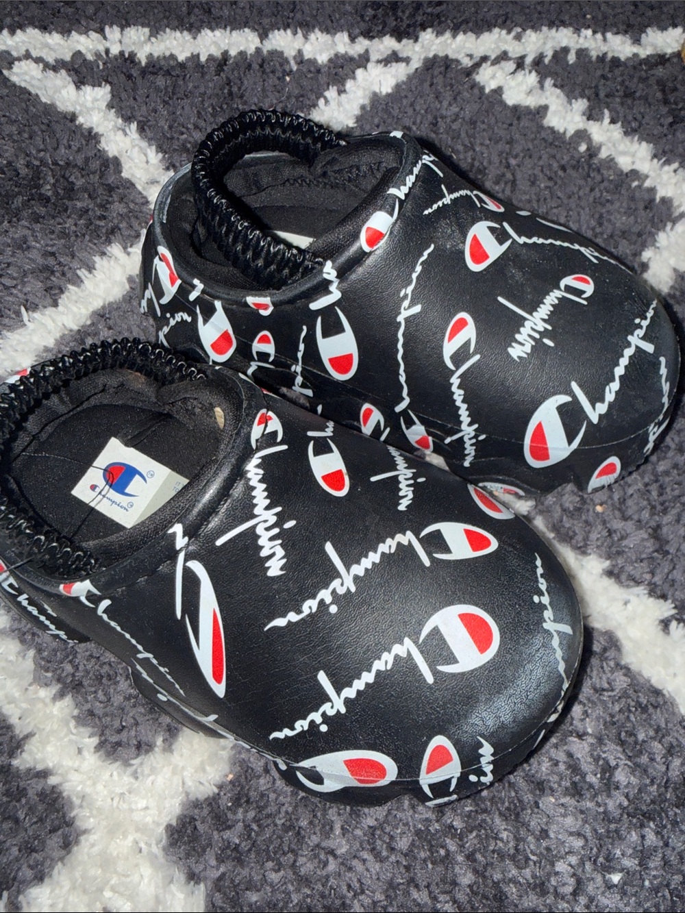 Champion Black Logo-Print Kids Slip-On Clogs